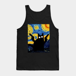 Cat Pew Pew Madafakas - Starry Night Cat Tank Top